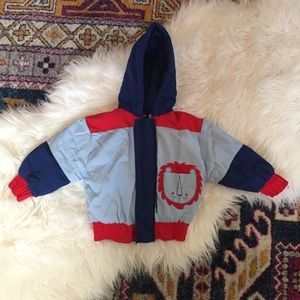 Retro Gerber Color-block Hooded Jacket w/ Lion